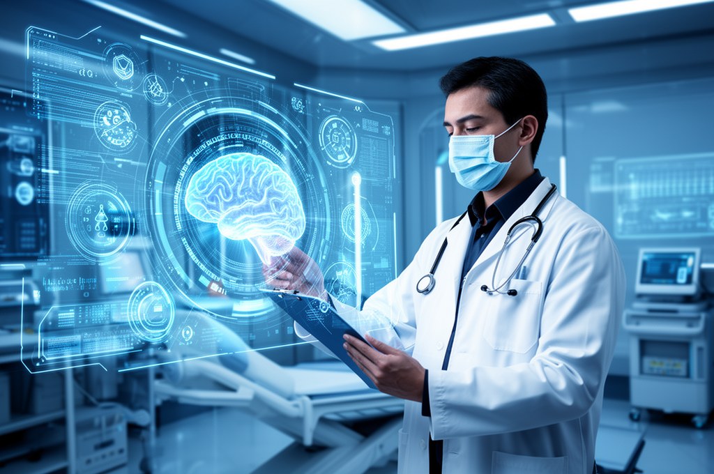 futuristic doctor using AI interface