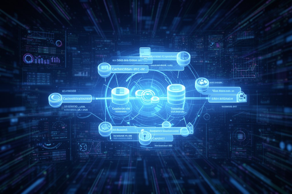 futuristic AI processing data with caching mechanisms