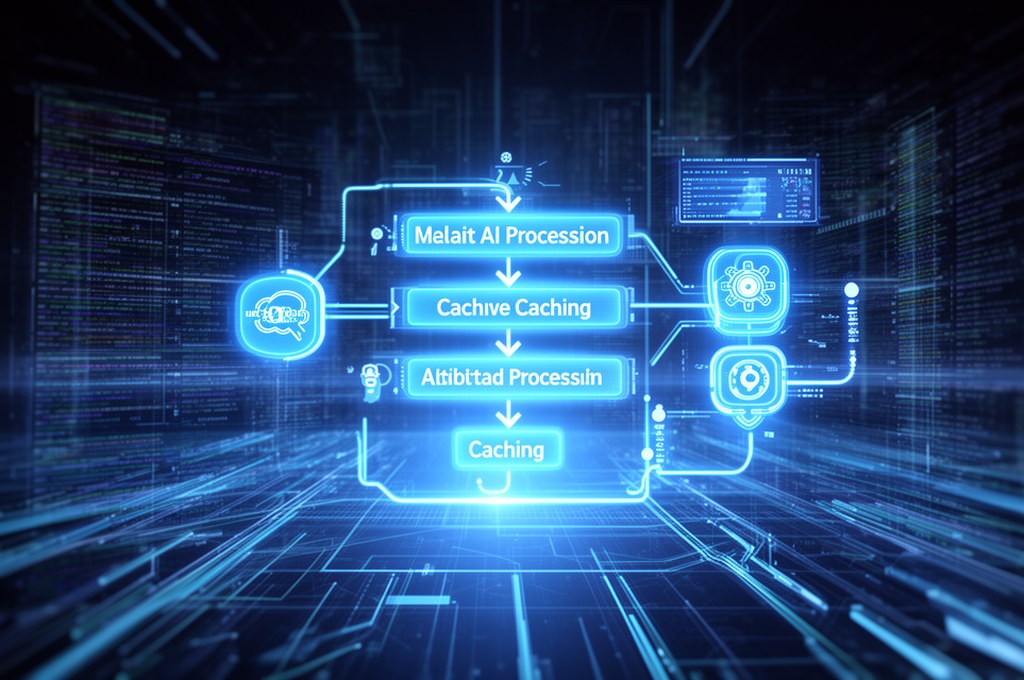 futuristic AI processing data with caching mechanisms
