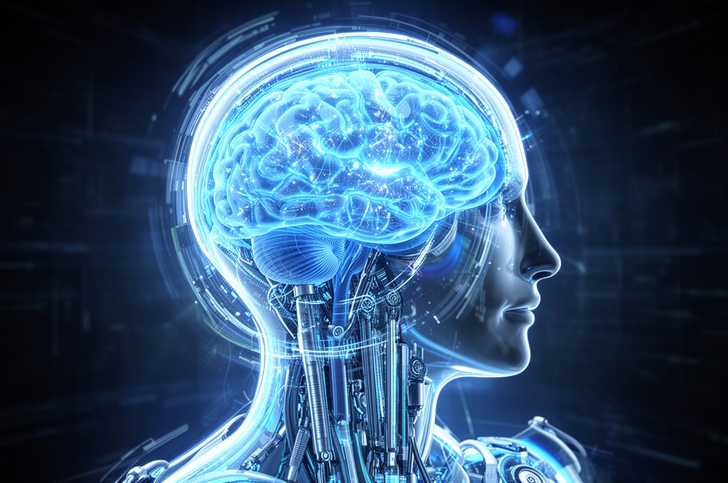 futuristic AI model self-awareness concept