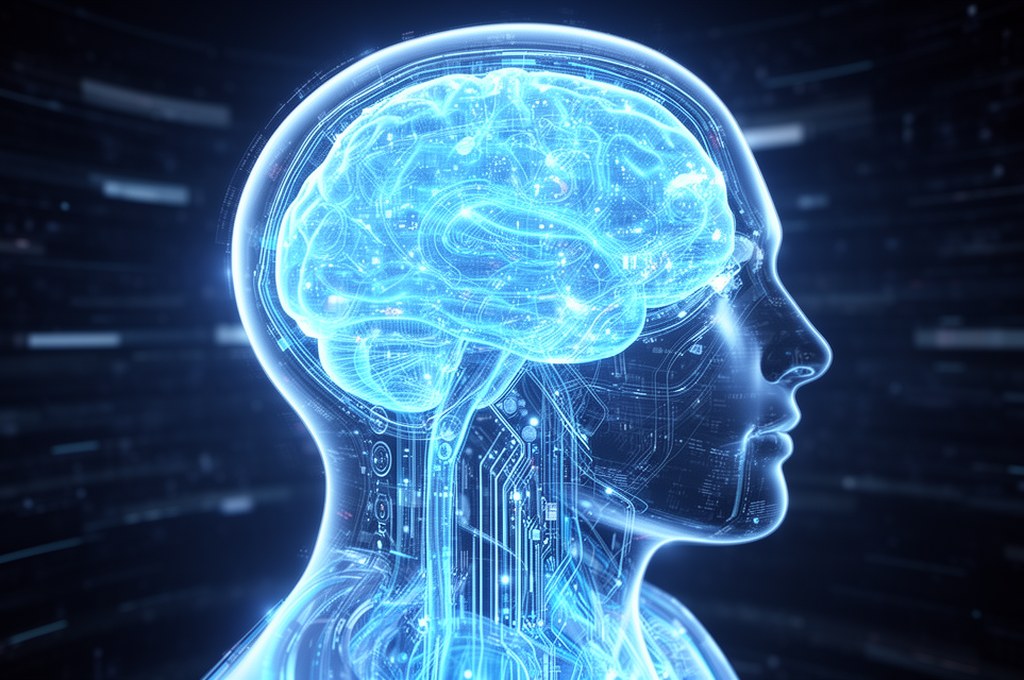 futuristic AI model self-awareness concept