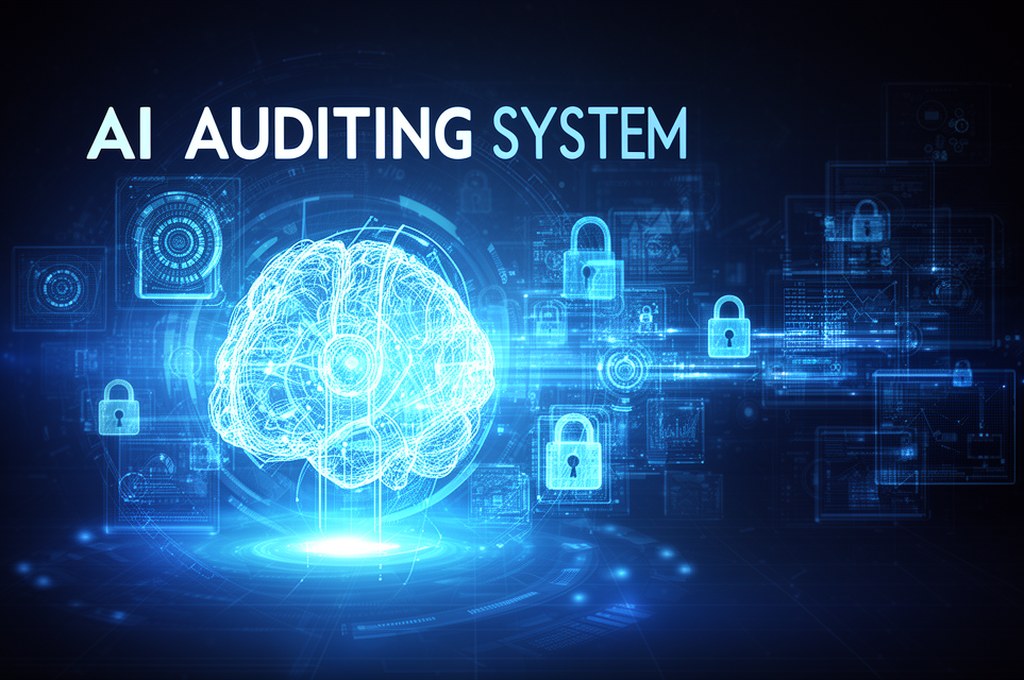 Futuristic AI auditing system concept