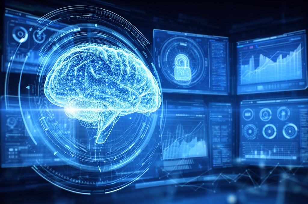 Futuristic AI auditing system concept