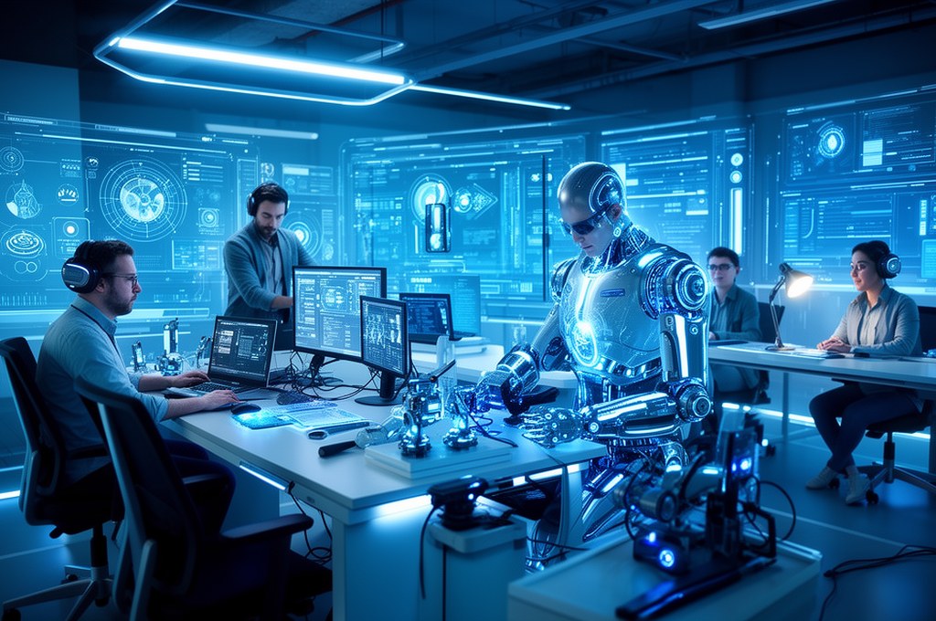 Futuristic AI startup team working on safety solutions