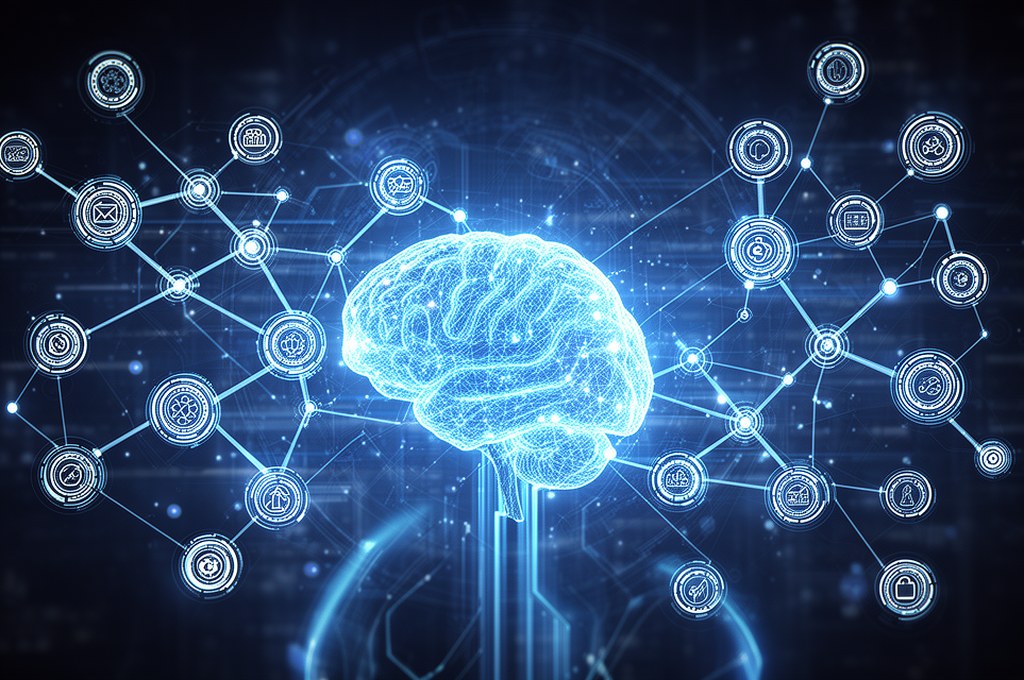 futuristic AI concept with interconnected knowledge graphs