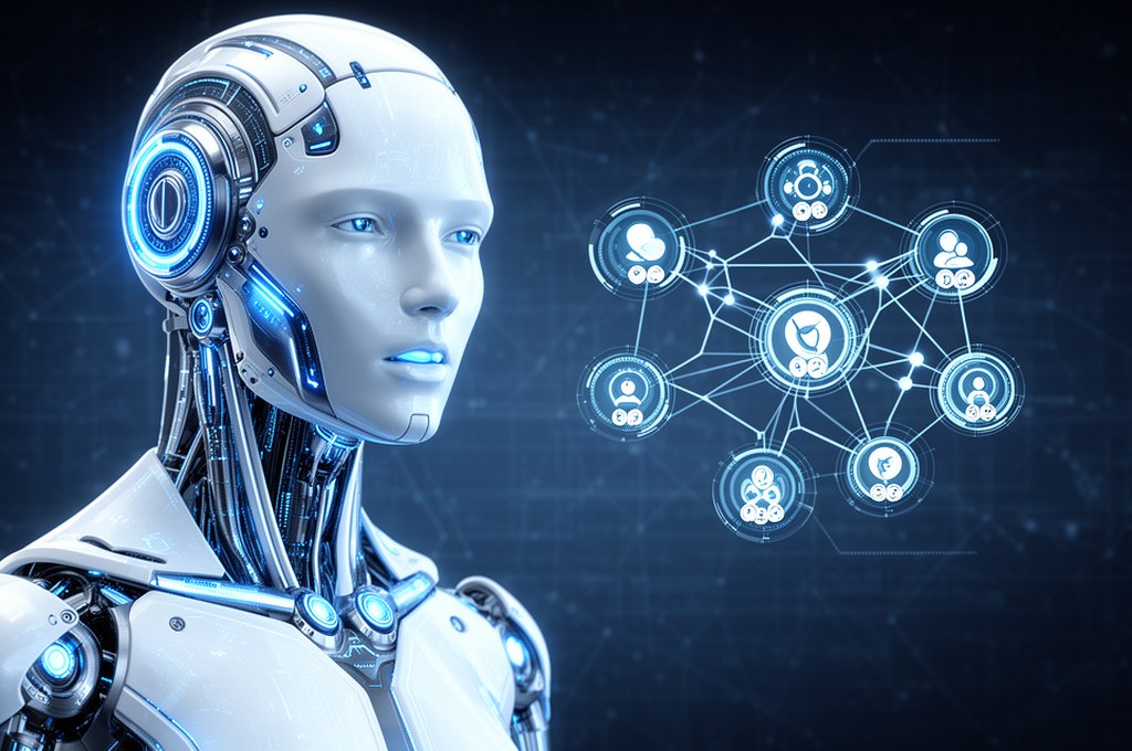 Futuristic AI concept model with knowledge graph integration