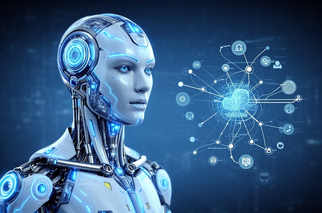 Futuristic AI concept model with knowledge graph integration